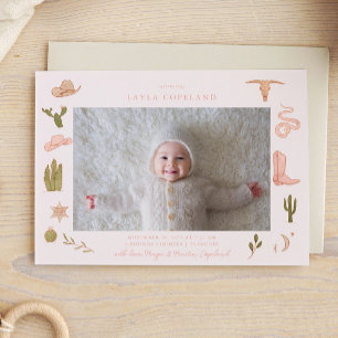 Rosa Cowgirl Baby Photo Birth Notice Meddelande