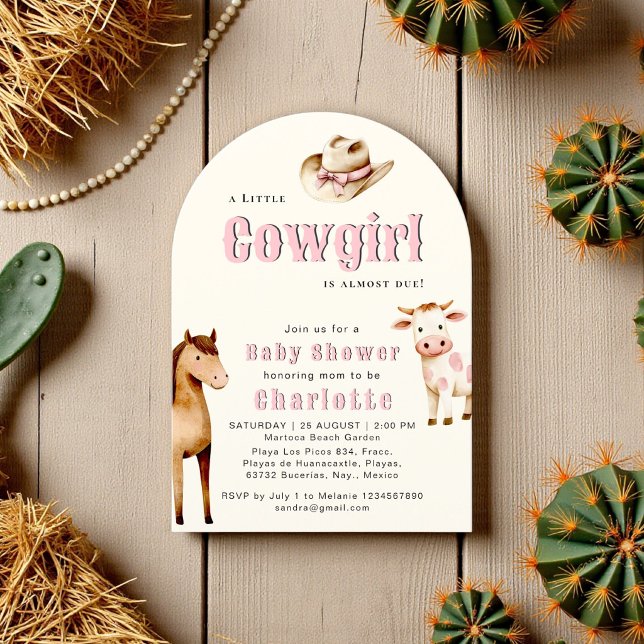 Rosa Cowgirl Baby Shower Inbjudan Båge Design (Skapare uppladdad)