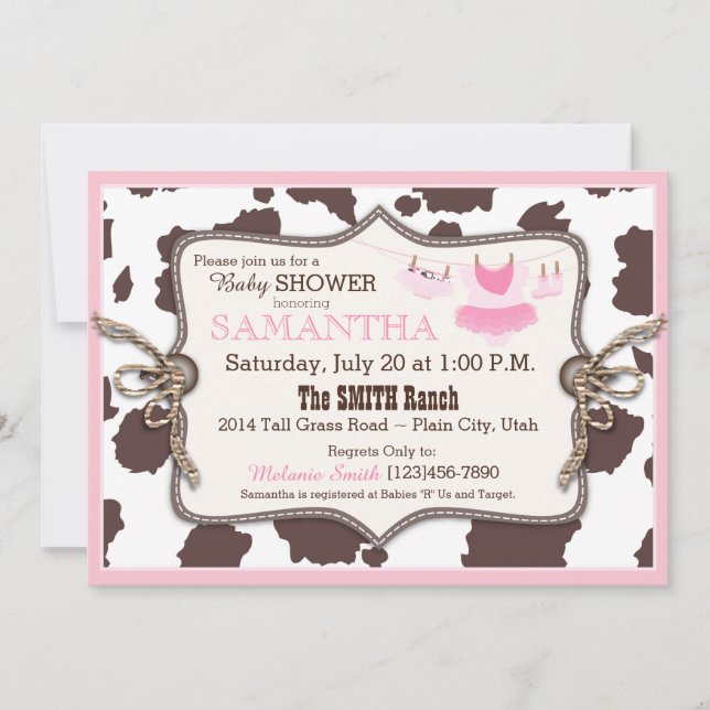 Rosa Cowgirl Baby Shower Tutu Inbjudningar (Framsida)