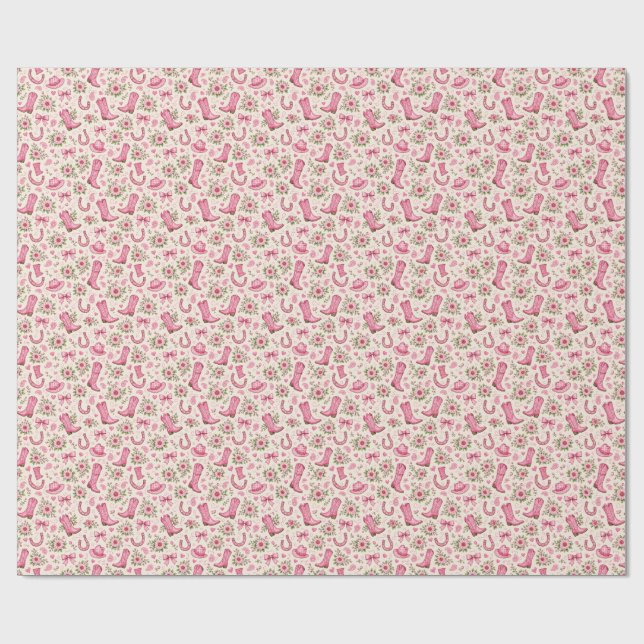 Rosa cowgirl-babyshower-papper tallrikar | Stövlar Presentpapper (Platt)
