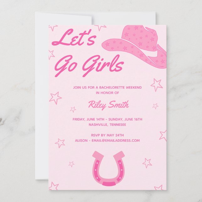 Rosa Cowgirl Bachelorette Party-inbjudan Inbjudningar (Framsida)