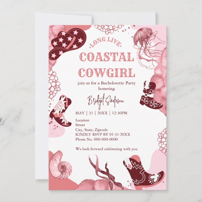 rosa cowgirl bachelorette Party Inbjudningar (Framsida)