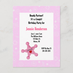 Rosa Cowgirl Badge Birthday Inbjudan