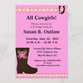 Rosa Cowgirl Birthday-inbjudan Inbjudningar