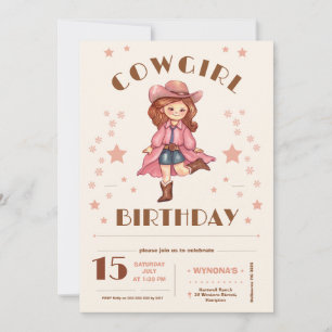 Rosa Cowgirl Birthday Inbjudningar