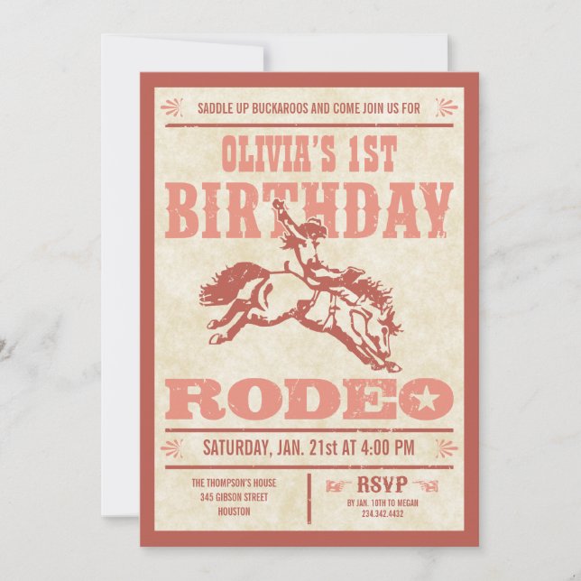 Rosa Cowgirl Birthday Rodeo Poster inbjudningar (Framsida)
