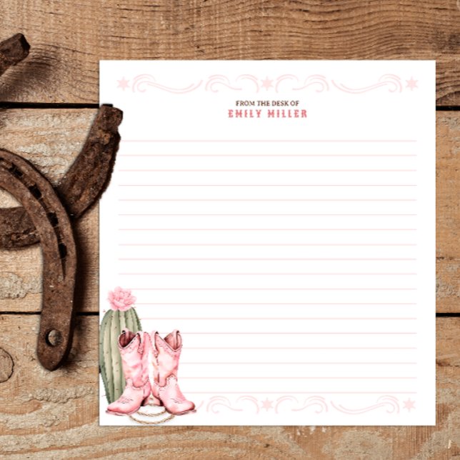 Rosa Cowgirl Bokar för Baby-insättningskort Anteckningsblock (Pink Country Boots notepad)