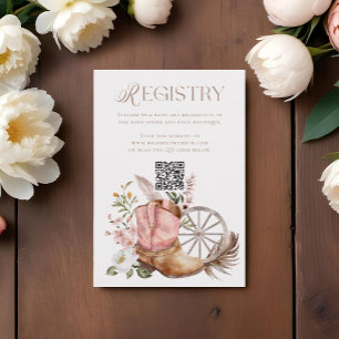 Rosa Cowgirl Boot QR Code Registry Baby Shower Tilläggskort