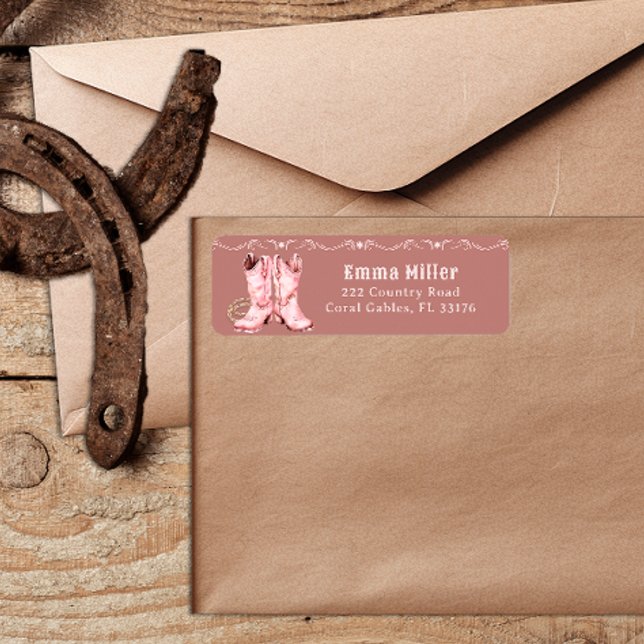 Rosa Cowgirl Boots Western Baby Shower Return Returadress Etikett (return address label)