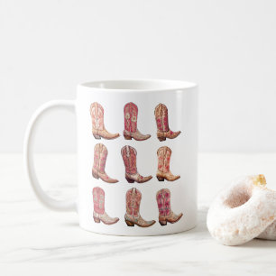 Rosa Cowgirl Boots, Westerna Blommigten Land Kaffemugg