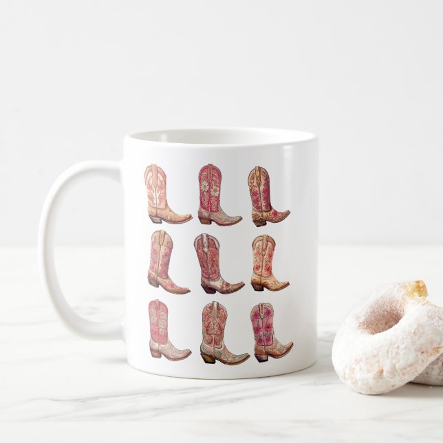 Rosa Cowgirl Boots, Westerna Blommigten Land Kaffemugg (Med munk)