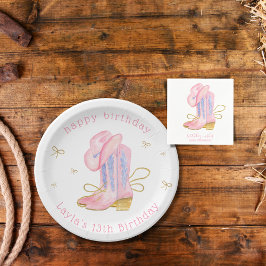 Rosa Cowgirl Boots Westerna födelsedag Pappersservett