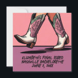 Rosa Cowgirl Coquette Boots Bachelorette Inbjudningar<br><div class="desc">Dessa inbjudan kombinerar det djärva och vackra,  som visar en unik fusion av klassisk cowgirl charm och modern popkonsflair. De är perfekter för att tillföra en aning personlighet till dina Bachelorette-festligheter som party favors eller inbjudningar.</div>