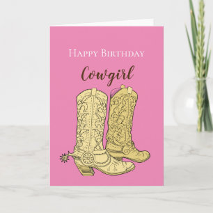 Rosa Cowgirl Cowboy Stövlar Födelsedag Kort