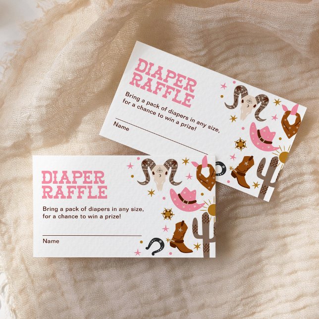 Rosa Cowgirl Diaper Raffle Western Baby Shower Tilläggskort (Skapare uppladdad)