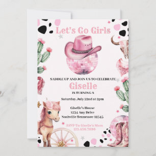 Rosa Cowgirl Disco Birthday Inbjudningar
