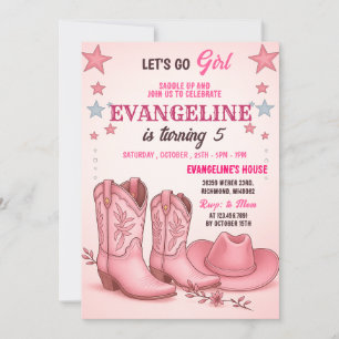 Rosa Cowgirl Disco Rodeo Western Birthday Inbjudningar