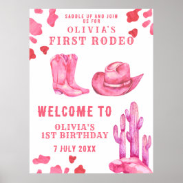 Rosa Cowgirl First Födelsedagsfest Poster