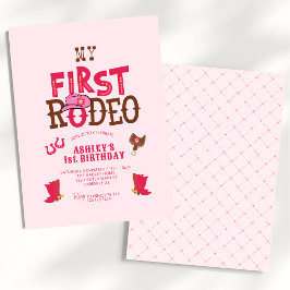 Rosa Cowgirl Första Rodeo 1-års Födelsedag Inbjudningar