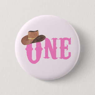Rosa Cowgirl HADE ETT FÖRSTA födelsedag Knapp
