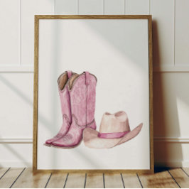 Rosa Cowgirl Hatt Skor Poster Barnrum Dekoration