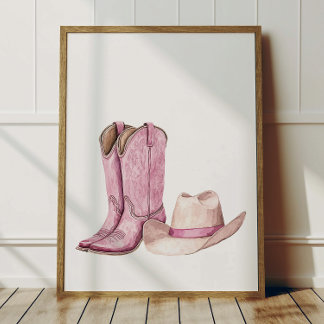 Rosa Cowgirl Hatt Skor Poster Barnrum Dekoration