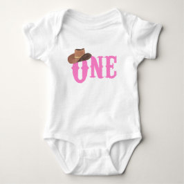 Rosa Cowgirl-hatt Tema FÖRSTA 1-års Födelsedag T Shirt