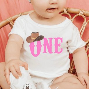 Rosa Cowgirl-hatt tema FÖRSTA 1-års födelsedag T Shirt