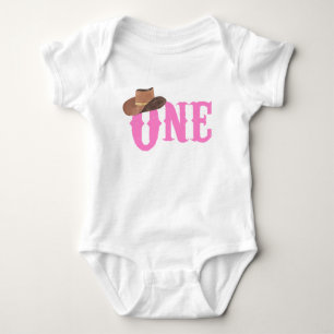 Rosa Cowgirl-hatt Tema ONE 1-års Födelsedag T Shirt