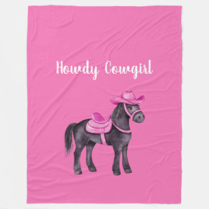 Rosa Cowgirl Hej Häst Fleecefilt
