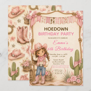 Rosa Cowgirl Hoedown Födelsedagsfest Inbjudningar