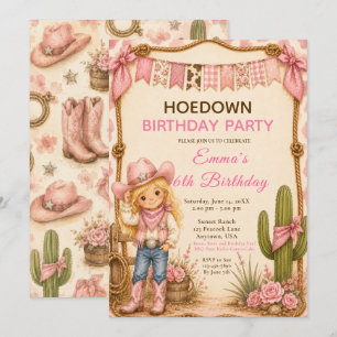Rosa Cowgirl Hoedown Födelsedagsfest Inbjudningar