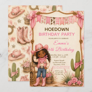 Rosa Cowgirl Hoedown Födelsedagsfest Inbjudningar