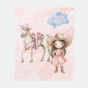 Rosa Cowgirl Horse 00:e Födelsedagsfesten Gift Fleecefilt