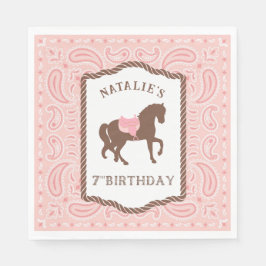 Rosa Cowgirl | Horse Silhouette 7:e Birthday Pappersservett