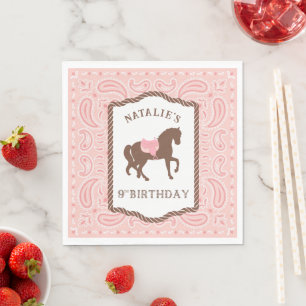 Rosa Cowgirl   Horse Silhouette 9:e födelsedagen Pappersservett