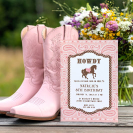 Rosa Cowgirl | Horse Silhouette | Födelsedag Inbjudningar