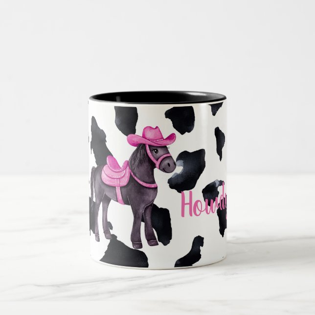 Rosa Cowgirl Howdy Häst Två-Tonad Mugg (Center)