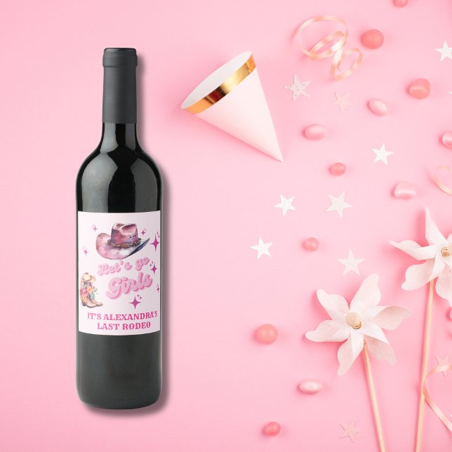 Rosa Cowgirl Nashville Låt oss Go Girls Bacheloret Vinflaska Etikett (Skapare uppladdad)