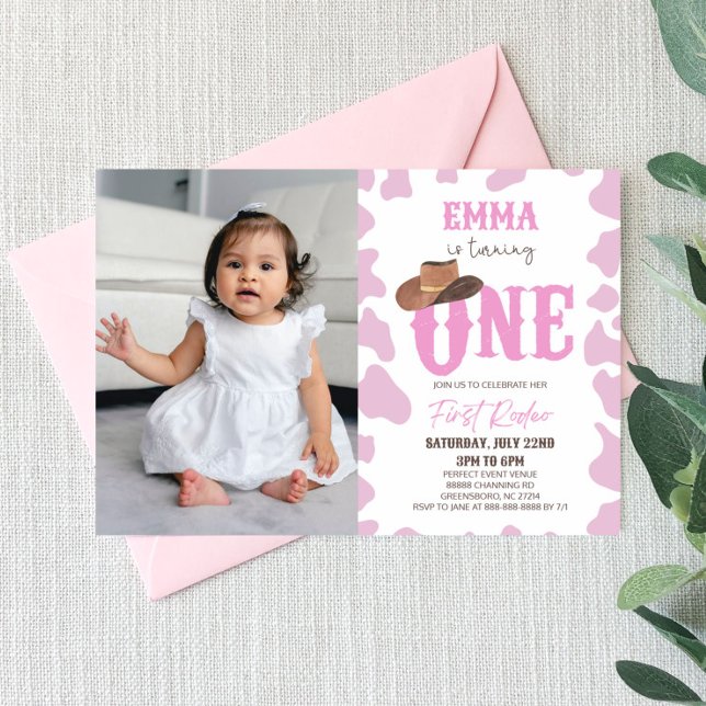 Rosa Cowgirl ONE First Rodeo 1st Birthday Party Inbjudningar (Skapare uppladdad)
