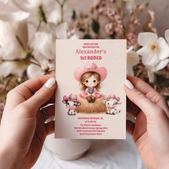 Rosa Cowgirl ONE First Rodeo 1st Birthday Party Inbjudningar (Skapare uppladdad)