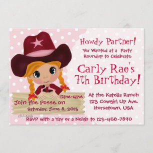 Rosa Cowgirl Party Inbjudningar