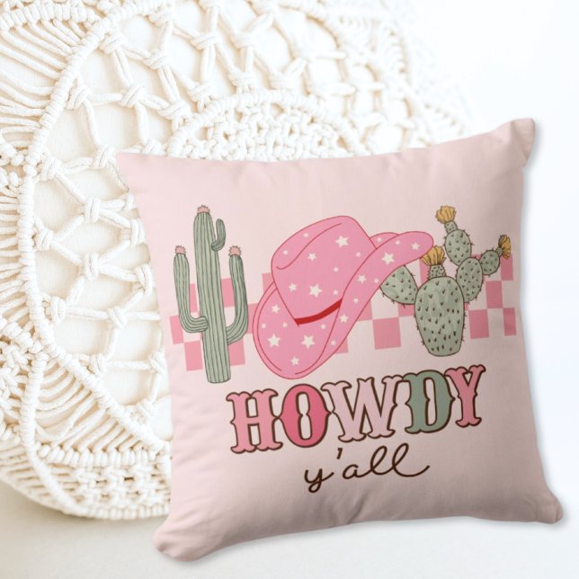Rosa Cowgirl Preppy Howdy Yall Modern Dekorativ ku Kudde (Pink Cowgirl Preppy Howdy Yall Modern Throw Pillow)