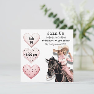 Rosa Cowgirl Retro Galentine's Day-fest Julkort