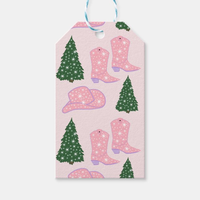 Rosa Cowgirl Rodeo Hat Julgran Presentetikett (Framsidan)