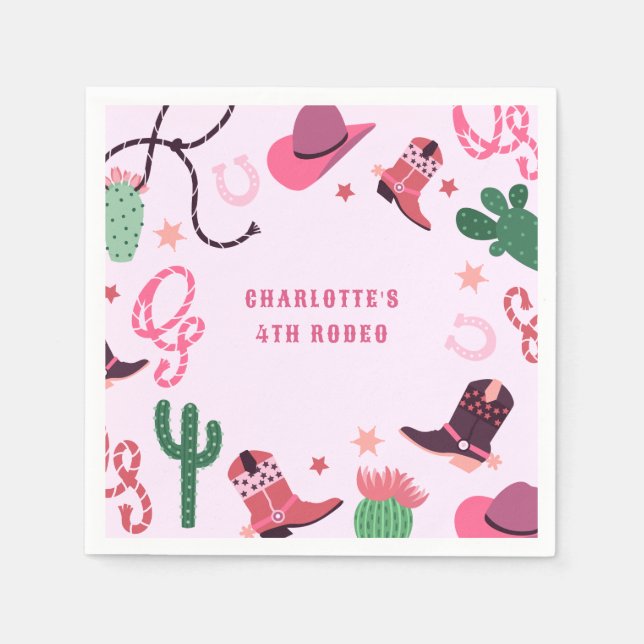 Rosa Cowgirl Rodeo Western Födelsedagsfest Pappersservett (Framsidan)