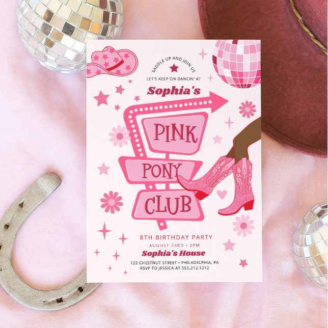 Rosa Cowgirl Rosa Pony Klubb Födelsedagsfest  Inbjudningar (Skapare uppladdad)