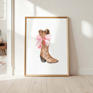 Rosa Cowgirl Stövel Tjej Västern Väggkonst