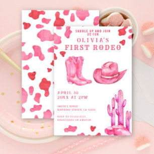 Rosa cowgirl Vilda västern 1:a Rodeo födelsedagsfe Inbjudningar