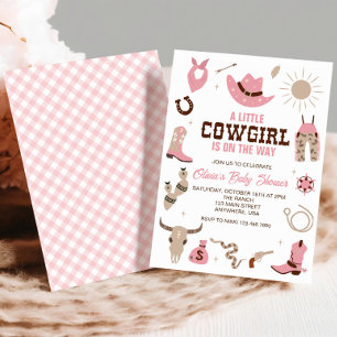 Rosa cowgirl western baby shower inbjudan